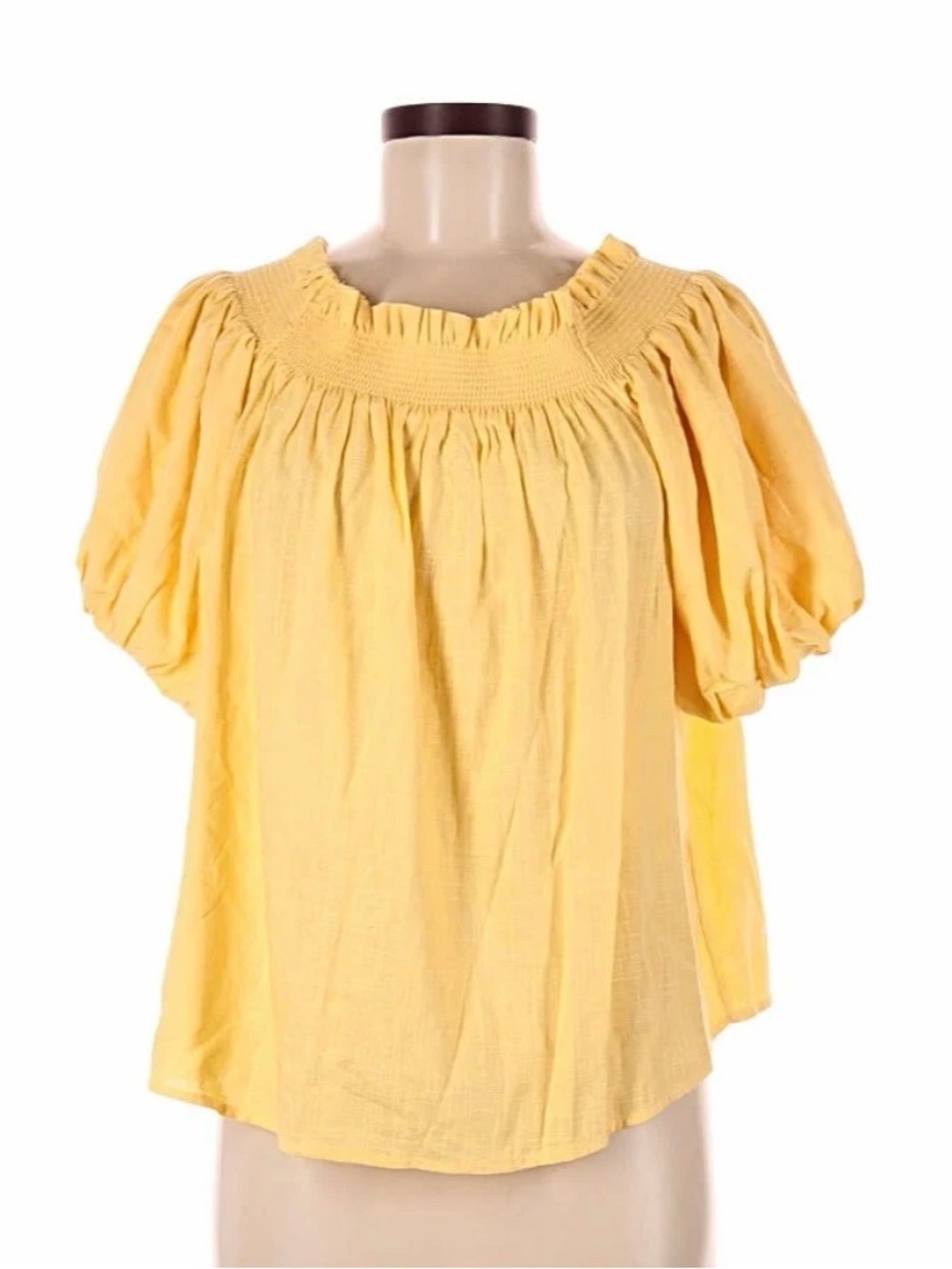 CeCe Lemon Smocked Neck Puff Sleeve Blouse